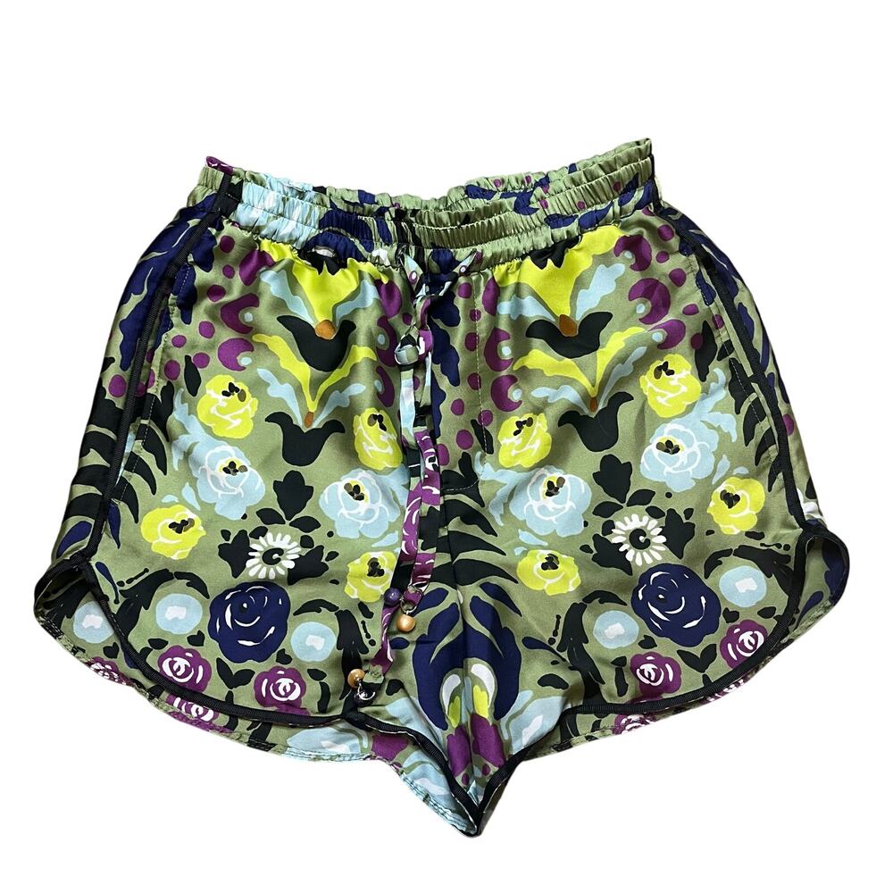 Zara Green Patterned Elastic Waist Shorts Size XS